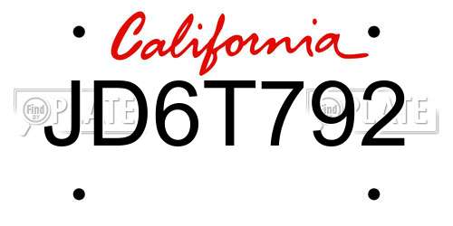 JD6T792 California License Plate