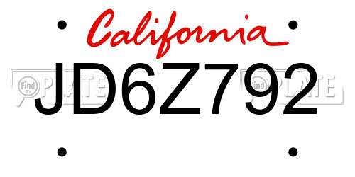 JD6Z792 California License Plate