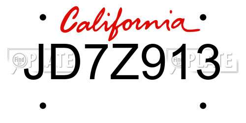 JD7Z913 California License Plate