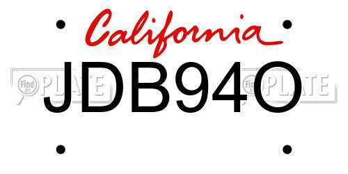 JDB94O California License Plate