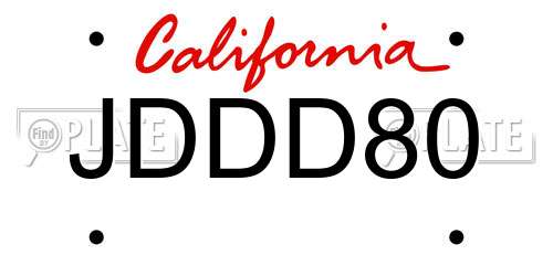 JDDD80 California License Plate
