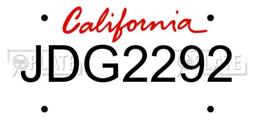 JDG2292 California License Plate
