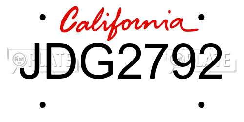 JDG2792 California License Plate