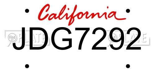 JDG7292 California License Plate