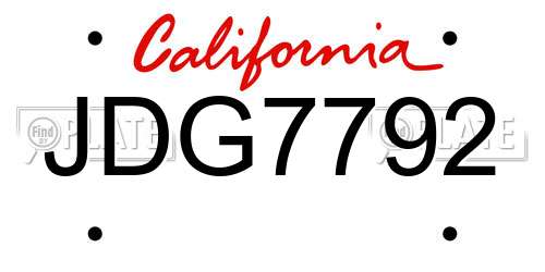 JDG7792 California License Plate