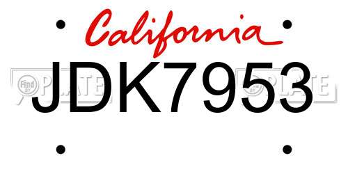 JDK7953 California License Plate