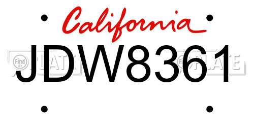 JDW8361 California License Plate