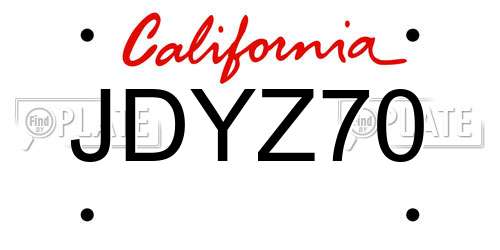 JDYZ70 California License Plate