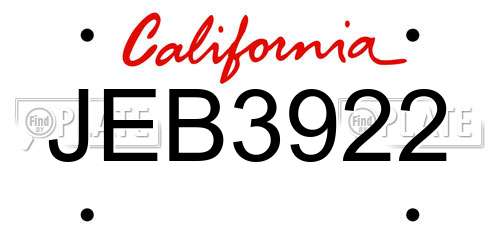 JEB3922 California License Plate