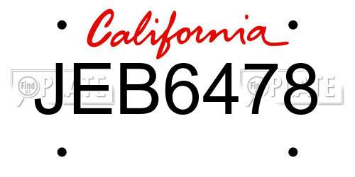 JEB6478 California License Plate