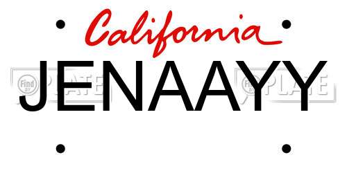 JENAAYY California License Plate