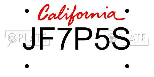 JF7P5S California License Plate