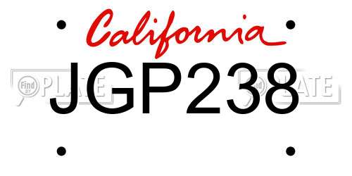 JGP238 California License Plate