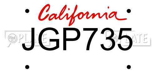 JGP735 California License Plate