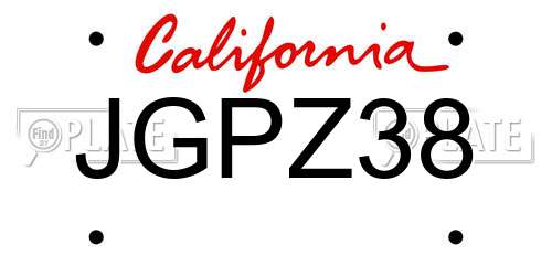 JGPZ38 California License Plate