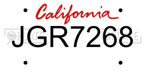 JGR7268 California License Plate