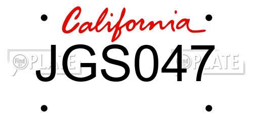 JGS047 California License Plate