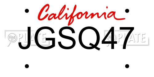 JGSQ47 California License Plate