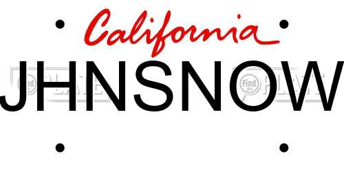 JHNSNOW California License Plate