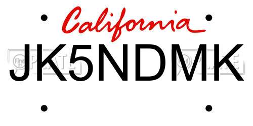 JK5NDMK California License Plate