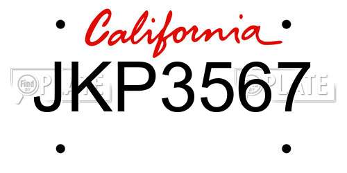 JKP3567 California License Plate
