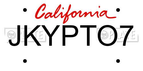 JKYPTO7 California License Plate