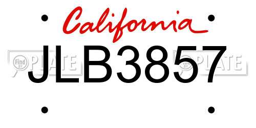 JLB3857 California License Plate