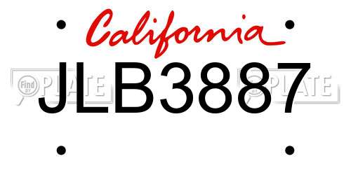 JLB3887 California License Plate