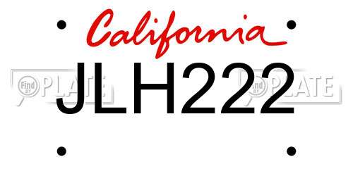 JLH222 California License Plate