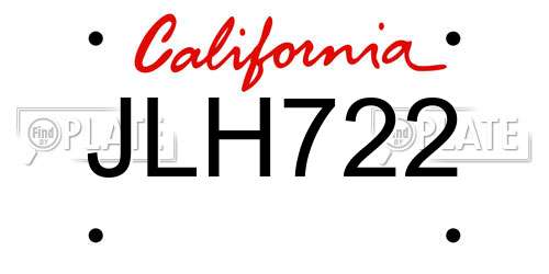 JLH722 California License Plate