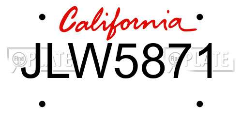 JLW5871 California License Plate