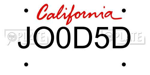 JO0D5D California License Plate