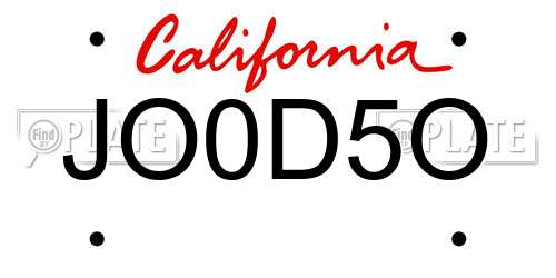 JO0D5O California License Plate