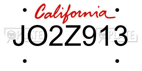 JO2Z913 California License Plate