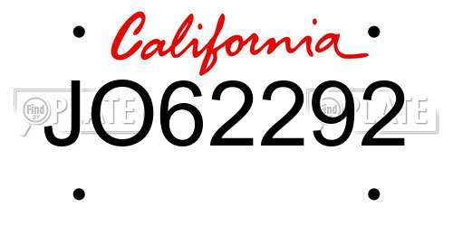 JO62292 California License Plate