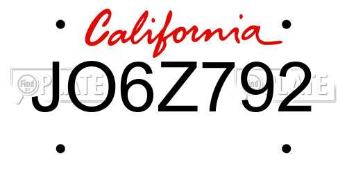 JO6Z792 California License Plate