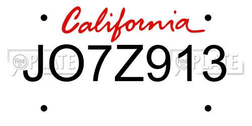 JO7Z913 California License Plate