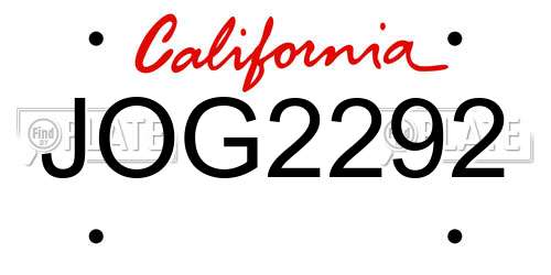 JOG2292 California License Plate