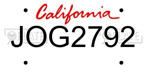 JOG2792 California License Plate