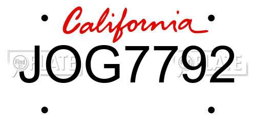 JOG7792 California License Plate