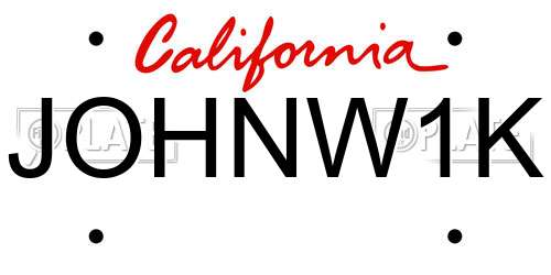 JOHNW1K California License Plate