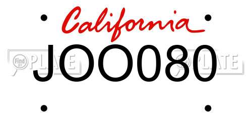 JOO080 California License Plate