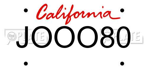 JOOO80 California License Plate
