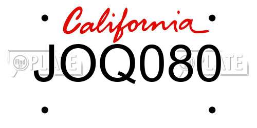 JOQ080 California License Plate