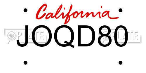 JOQD80 California License Plate
