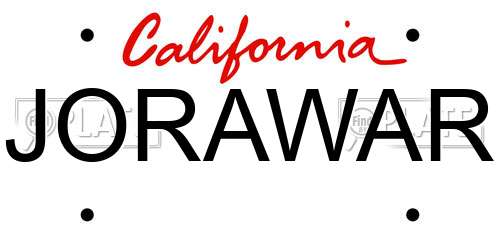 JORAWAR California License Plate