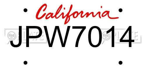 JPW7014 California License Plate