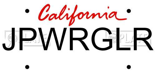 JPWRGLR California License Plate