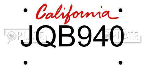 JQB940 California License Plate