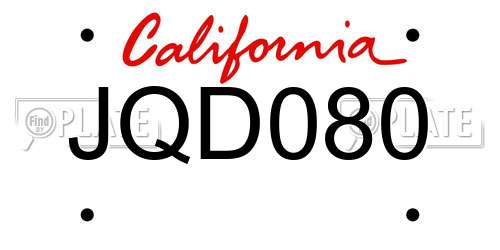 JQD080 California License Plate